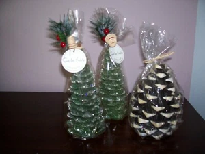 SUR LA TABLE FROSTED  HOLIDAY EVERGREEN TREES AND JUMBO PINECONE CANDLES - Picture 1 of 1