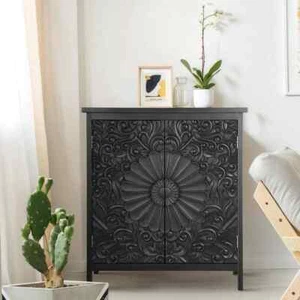 36.4 in. Floral Black Accent Storage Cabinet with 2-Door - Picture 1 of 7