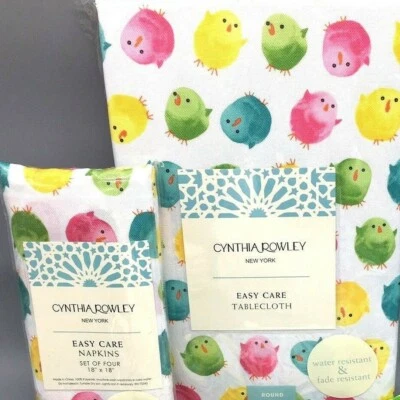 5pc Cynthia Rowley Easter Chick 70" R Tablecloth 4 Napkin Set Watercolor Spring - Image 1 of 4