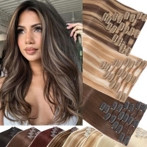 EXTRA Dicke Vollkopf Double Wefted Clip In Hair Extensions Echt Remy Echthaar - Bild 1 von 51