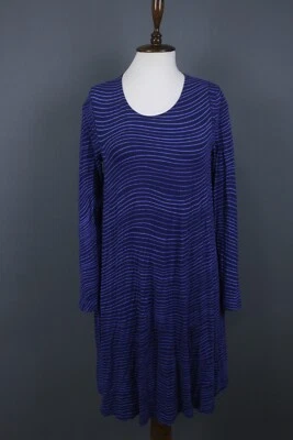 Marimekko Blue Striped Viscose Long Sleeve  Round Neck A-Line Midi Dress Size S - Image 1 of 4