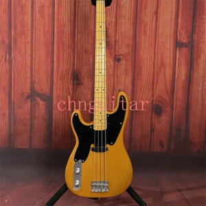 Yellow 50s PB Electric Bass Guitar Left Handed Chrome Hardware Black Pickguard - Picture 1 of 7