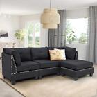 Convertible Sectional Sofa Couch with Ottoman Modern Tufted Fabric L-Shaped Sofa