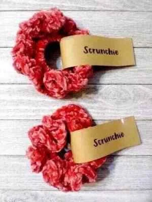 crochet handmade hair scrunchies velvet pony tail holder cranberry 2pc new - Image 1 of 2
