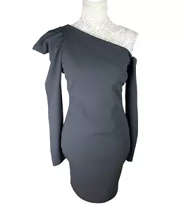 River Island Black Mini Dress One Shoulder Puff Sleeve Women’s UK Size 12 - Picture 1 of 6