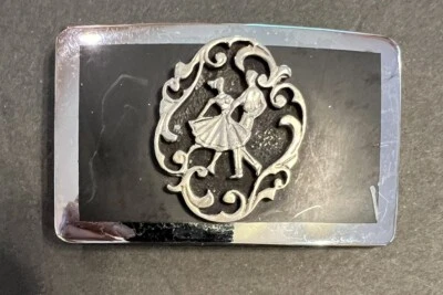 VINTAGE 1970s ***DANCING COUPLE*** SILVERTONE BELT BUCKLE with Black Background - Image 1 of 4