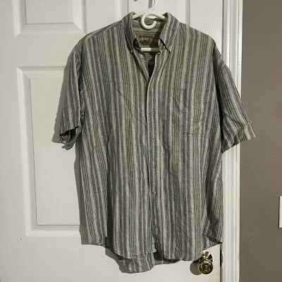 Adirondack Savile Row Button Down Shirt Men Medium Short Sleeve Striped Down - Image 1 of 4
