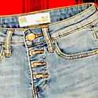 RSQ high rise soft stretch style button up cuffed denim blue jean shorts teen 00