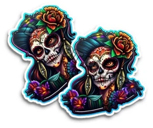 Day of the Dead stickers 2 pack of Dia de los Muertos Decals Sugar Skull #34018 - Picture 1 of 2