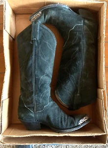Tony Lama Western Boots Women's sz 7 Black Suede Metal tips preowned - Picture 1 of 9