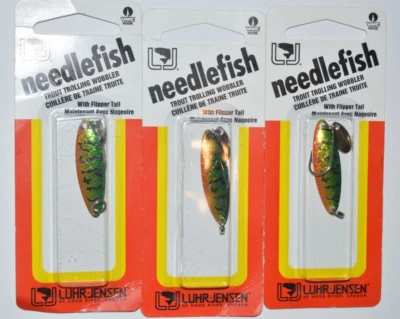 3 lures luhr jensen needlefish spoon 1.5" trout trolling wobbler metallic perch - Image 1 of 2