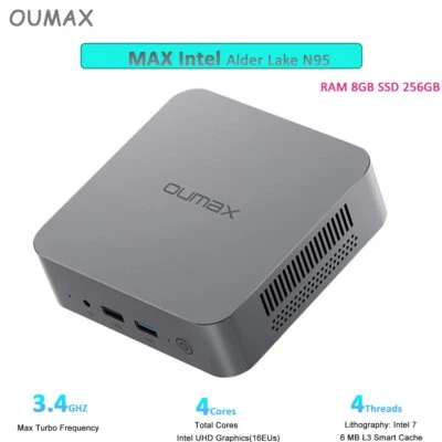 Oumax Intel N95 mini pc up to 3.4GHz 4C/4T RAM8GB DDR4 SSD256GB WIFI5 Computers - Image 1 of 4
