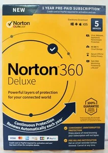 Norton Internet Security Deluxe 360 - Scheda PC antivirus 5 dispositivi 1 anno Stati Uniti e Canada - Foto 1 di 2