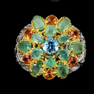 925 Anello Argento Sterling Rotondo Swiss Topazio Blu Smeraldo Zaffiro Misura 8 - Foto 1 di 9