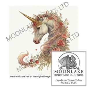 Dusky Rose Unicorn 100% Cotton or 290gsm thick soft Polyester Fabric - Picture 1 of 3