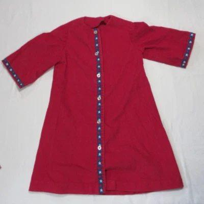 Vestido bata de pana de algodón hecho a mano vintage para niños pequeños (rojo/blanco/azul) Foto 1 de 4