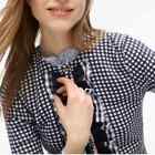 J CREW Blue Gingham Check With Ruffle Ribbon Jackie Cardigan Sweater M Fits S/XS