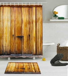 Wooden Door Waterproof Bathroom Polyester Shower Curtain Liner Water Resistant - Foto 1 di 7