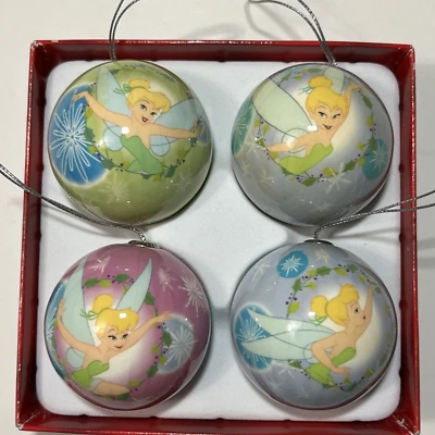 Juego de 4 adornos de bolas de Navidad Tinkerbell de Disney en caja Foto 1 de 4