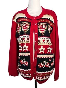 Cárdigan Suéter Reliquia Coleccionables Rojo Azul Patriótico Bordado De Colección Años 90 - Imagen 1 de 12