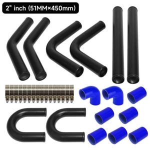 2 "51mm 8PCS Universal Ladeluftkühler Turbo Boost Piping Pipe Schlauch Kit Blau - Picture 1 of 10