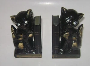 Sujetalibros vintage MCM cerámica negro gatitos soporte para bolígrafo detalles dorados Japón - Imagen 1 de 13