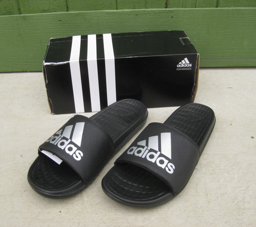 Sandali Adidas Voloomix neri e argento slides AQ5897 uomo taglia 12 nuovi con scatola