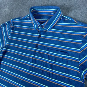 Patagonia Polo Shirt Mens Small Blue Striped Organic Cotton Short Sleeve - Picture 1 of 13