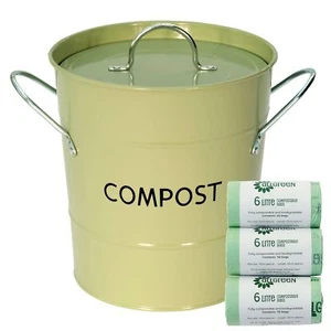 Carrito/tenedor de compost de metal salvia para reciclaje de residuos de alimentos y bolsas compostables de 150x6 L - Imagen 1 de 6