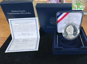 2009 Abraham Lincoln Commemorative Proof Silver Dollar in Box with COA NICE! - Picture 1 of 6