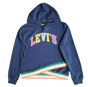 Levis Hoodie Kids XL 13-15 Blue High Rise Rainbow Hem Cross Over Fleece Pullover - Picture 1 of 15