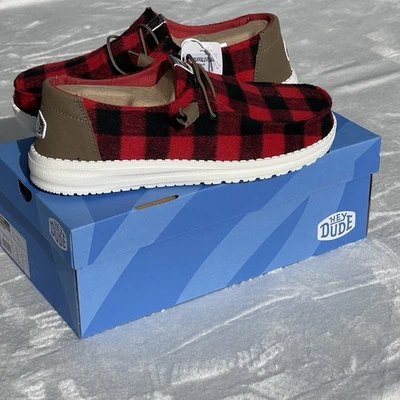 Hey Dude Wendy Women’s Size 8 Buffalo Plaid Slip On Christmas Loafer Shoes NEW - Image 1 of 4