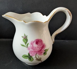 Meissen Porzellan Milchkännchen Sahnegießer, rote Rose Handmalerei floral, Gold - Bild 1 von 6