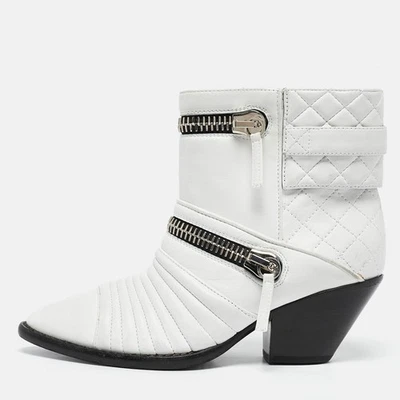 Giuseppe Zanotti White Quilted Leather Moto Boots Size 38 - Image 1 of 4