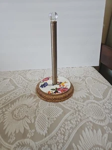 Mackenzie Childs Weiß Blumenmarkt Papier Handtuchhalter Rattan - Bild 1 von 7