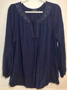 Lane Bryant Women's Blouse Blue Beaded Long Sleeves Size 18/20 Top Shirt Tunic - Picture 1 of 8
