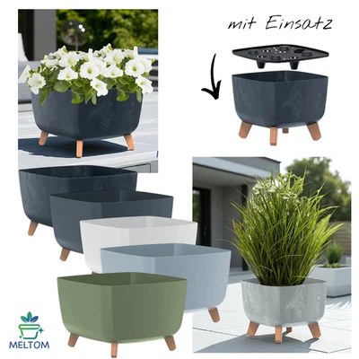 Blumentopf mit Füßen Pflanzschale Übertopf Kräutertopf inkl. Einsatz – 6 Farben - Bild 1 von 4