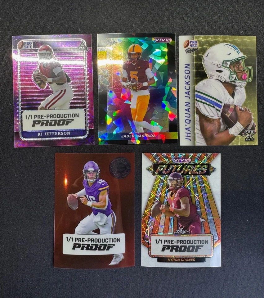 (4) Leaf 1/1 Pre Production Proof Hall KJ Jefferson Jackson Jaden Rashada Drones - Image 1 of 2