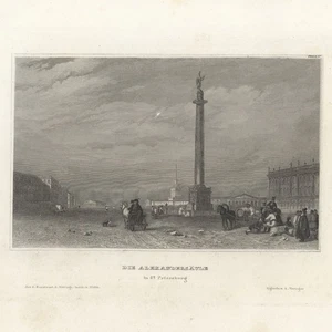 San Pietroburgo Colonna di Alessandro Russia Veduta Storica Incisione su Acciaio 1850 circa - Foto 1 di 3