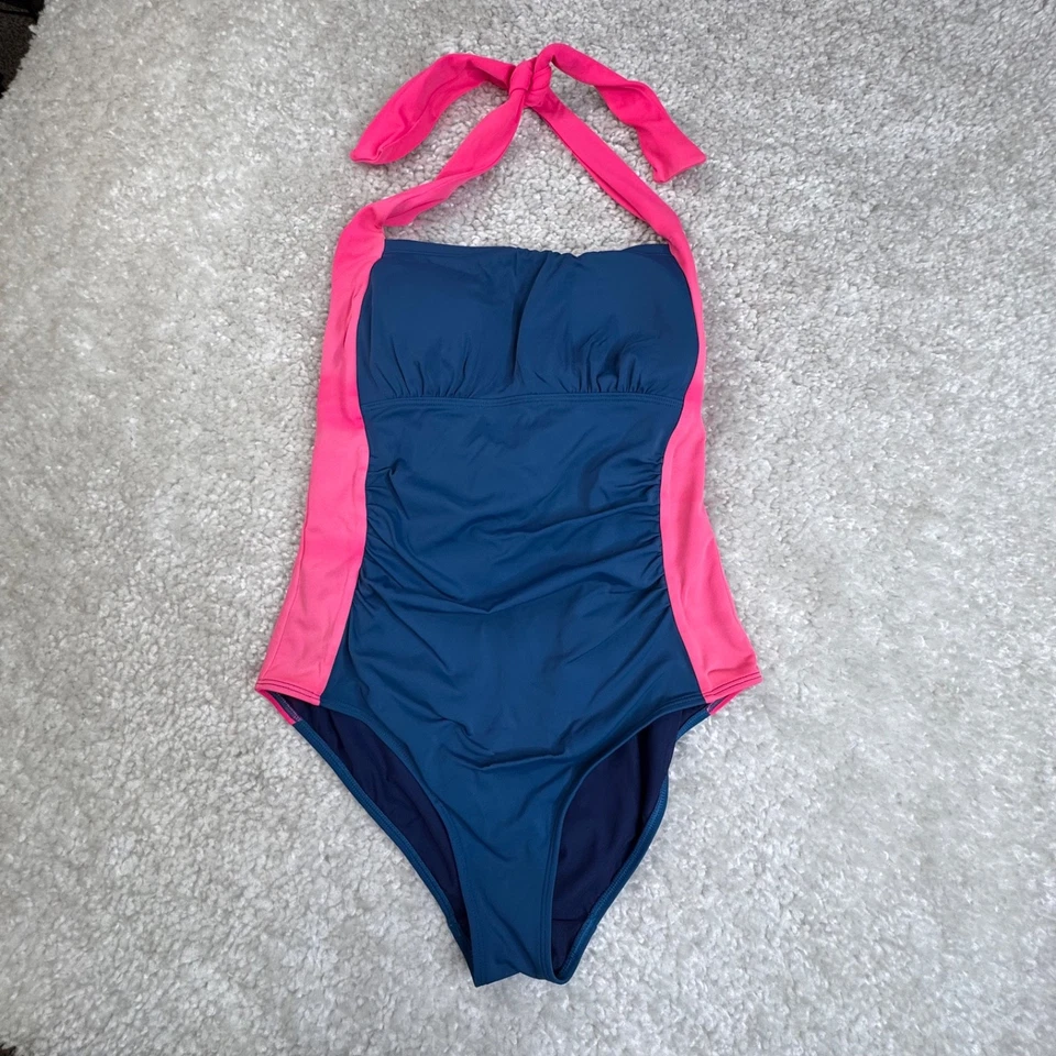 Boden Minori Halter One Piece Swimsuit Blue Pink Colorblock Womens 10 FLAW - Image 1 of 4