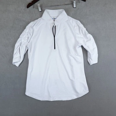IBKUL Shirt Top Women Small Golf Tennis Ruched Elbow Sleeve 1/4 Zip White - Image 1 of 4