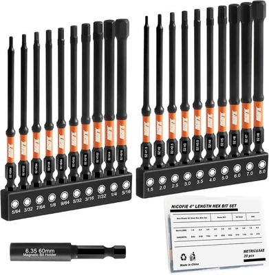 Impact 4" Long Allen Wrench Drill Bit Set Hex SAE&Metric(20 pcs)  - Image 1 of 4