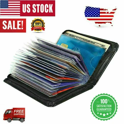 Secure Lock RFID Blocking Wallet Men Women Slim Money Credit Card Holder Leather - Image 1 of 4