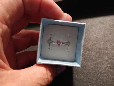 geniune Purple  Sapphire ring  .50ctw sz9 Rhodium Plated 925ss - Image 1 of 4
