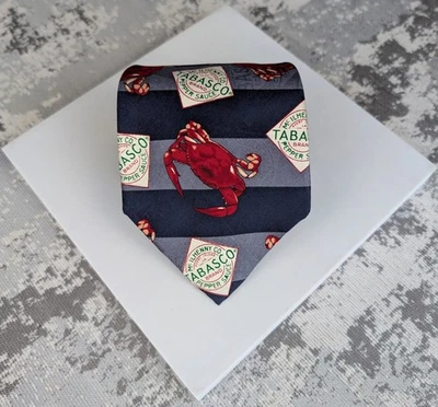 Tabasco Men's Tie Navy Blue Red Crab Pepper Sauce Classic Silk EUC - Image 1 of 4