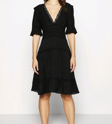 Vestido FENDI Negro Plisado Seda Cuello en V Volantes Manga 3/4 RARO Italia Talla 44 (8) Foto 1 de 4