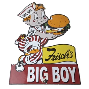 Vintage Big Boy Schild - Frischs Fast Food Porzellan Zapfsäule Schild - Bild 1 von 14