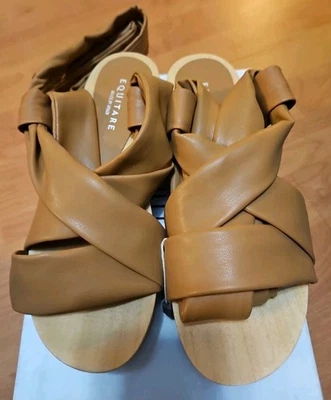 EQUITARE SANDAL WOMEN'S DOSSEL VEGAN LEATHER CAMEL TIE UP SIZE 36 - Image 1 of 4
