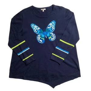 Lisa Todd Asymmetrical Butterfly Sweater 100% cotton size 2X navy - Picture 1 of 5