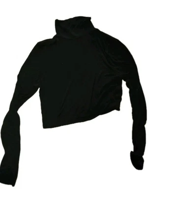 Double Zero Shirt Womens Lovely Large Black Long Sleeve Crop Top Mock Neck Soft - Image 1 of 4
